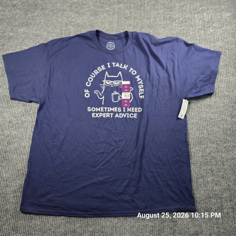 DOM Mens Navy Blue Expert Advice Cat Graphic T-Shirt 2XL NWT AG19333B